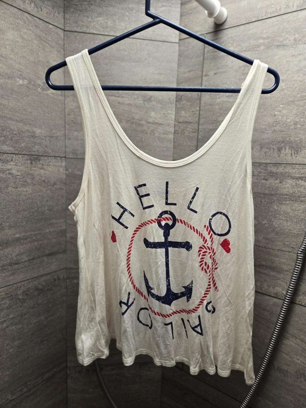 Annabelle Cream Tank Top with Navy Anchor and Red Rope Graphic